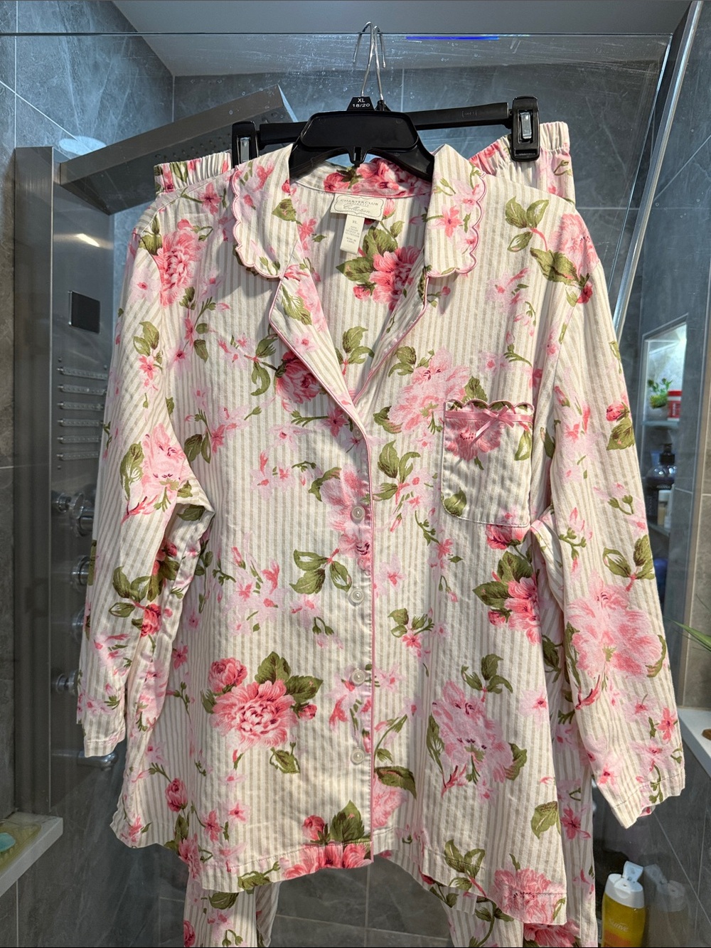 Charter Club Sleepwear Brushed Cotton Notch Collar Pajama PJ Set Floral Size XL - Picture 3 of 13